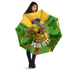 Personalized Australian Jackaroo Lawn Bowls Umbrella Kangaroo Athlete Indigenous Pattern Green Yellow Sports Mascot