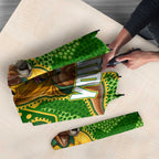 Personalized Australian Jackaroo Lawn Bowls Umbrella Kangaroo Athlete Indigenous Pattern Green Yellow Sports Mascot