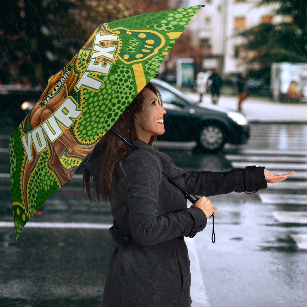 Personalized Australian Jackaroo Lawn Bowls Umbrella Kangaroo Athlete Indigenous Pattern Green Yellow Sports Mascot