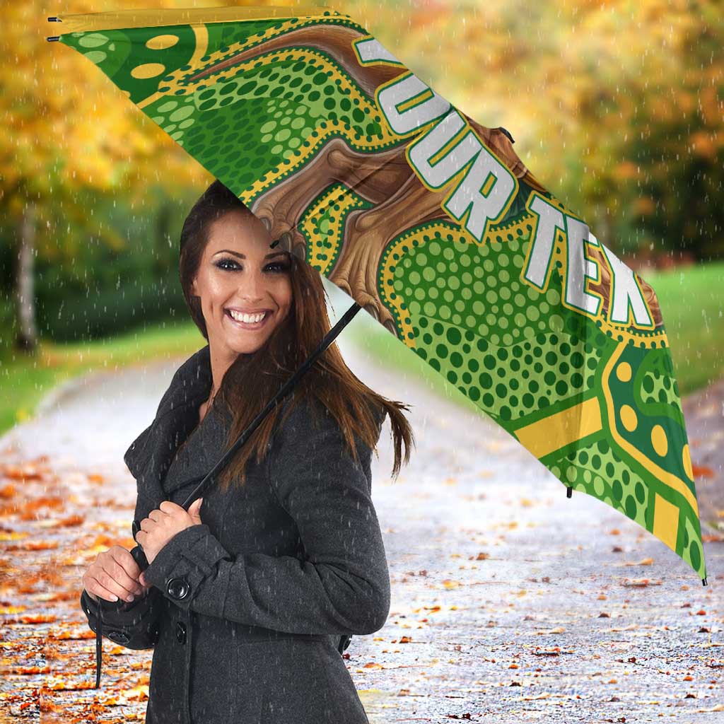 Personalized Australian Jackaroo Lawn Bowls Umbrella Kangaroo Athlete Indigenous Pattern Green Yellow Sports Mascot