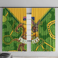 Personalized Australian Jackaroo Lawn Bowls Window Curtain Kangaroo Athlete Indigenous Pattern Green Yellow Sports Mascot