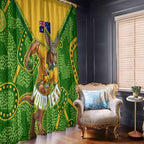 Personalized Australian Jackaroo Lawn Bowls Window Curtain Kangaroo Athlete Indigenous Pattern Green Yellow Sports Mascot
