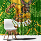 Personalized Australian Jackaroo Lawn Bowls Window Curtain Kangaroo Athlete Indigenous Pattern Green Yellow Sports Mascot