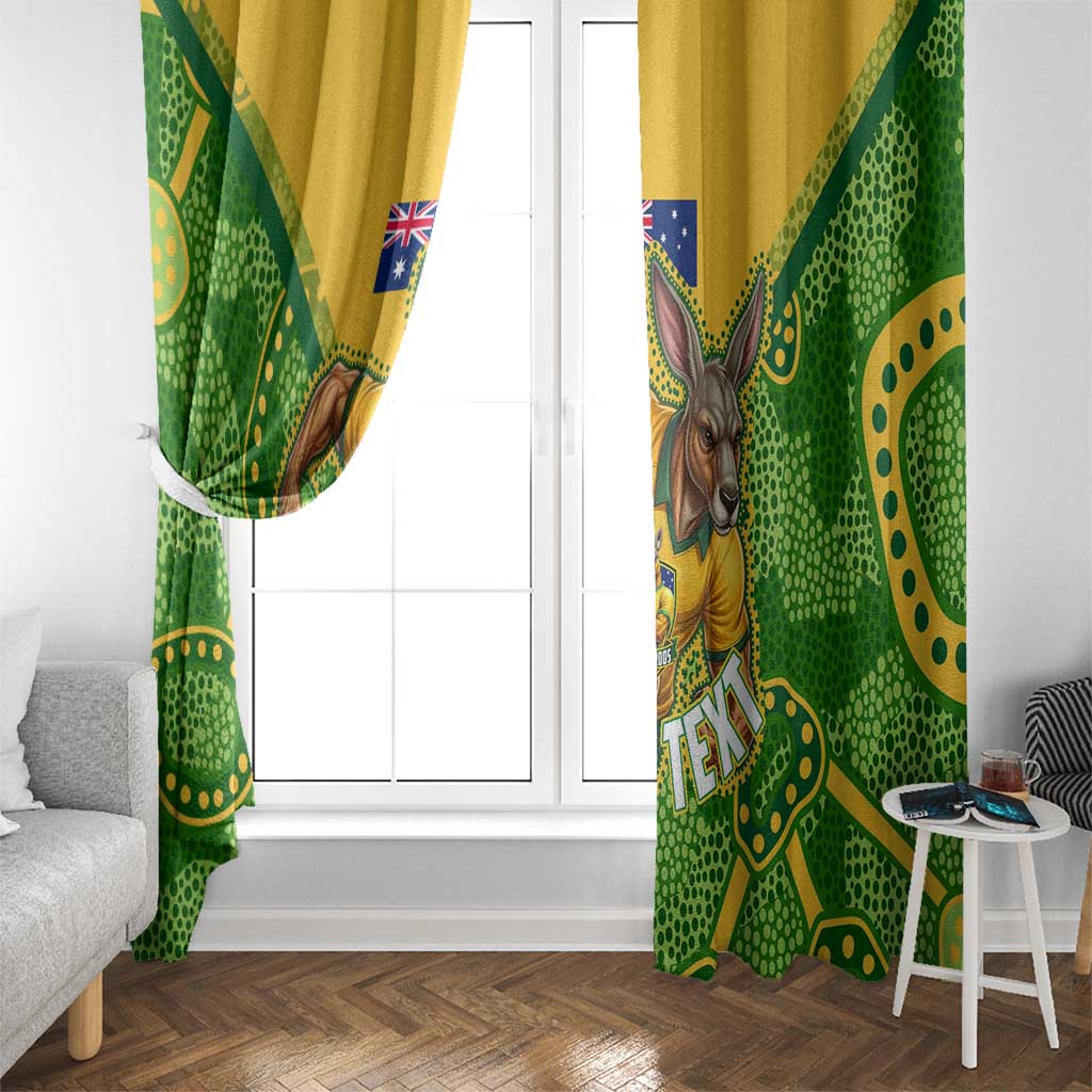 Personalized Australian Jackaroo Lawn Bowls Window Curtain Kangaroo Athlete Indigenous Pattern Green Yellow Sports Mascot