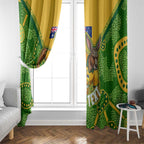 Personalized Australian Jackaroo Lawn Bowls Window Curtain Kangaroo Athlete Indigenous Pattern Green Yellow Sports Mascot