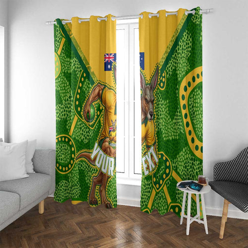 Personalized Australian Jackaroo Lawn Bowls Window Curtain Kangaroo Athlete Indigenous Pattern Green Yellow Sports Mascot