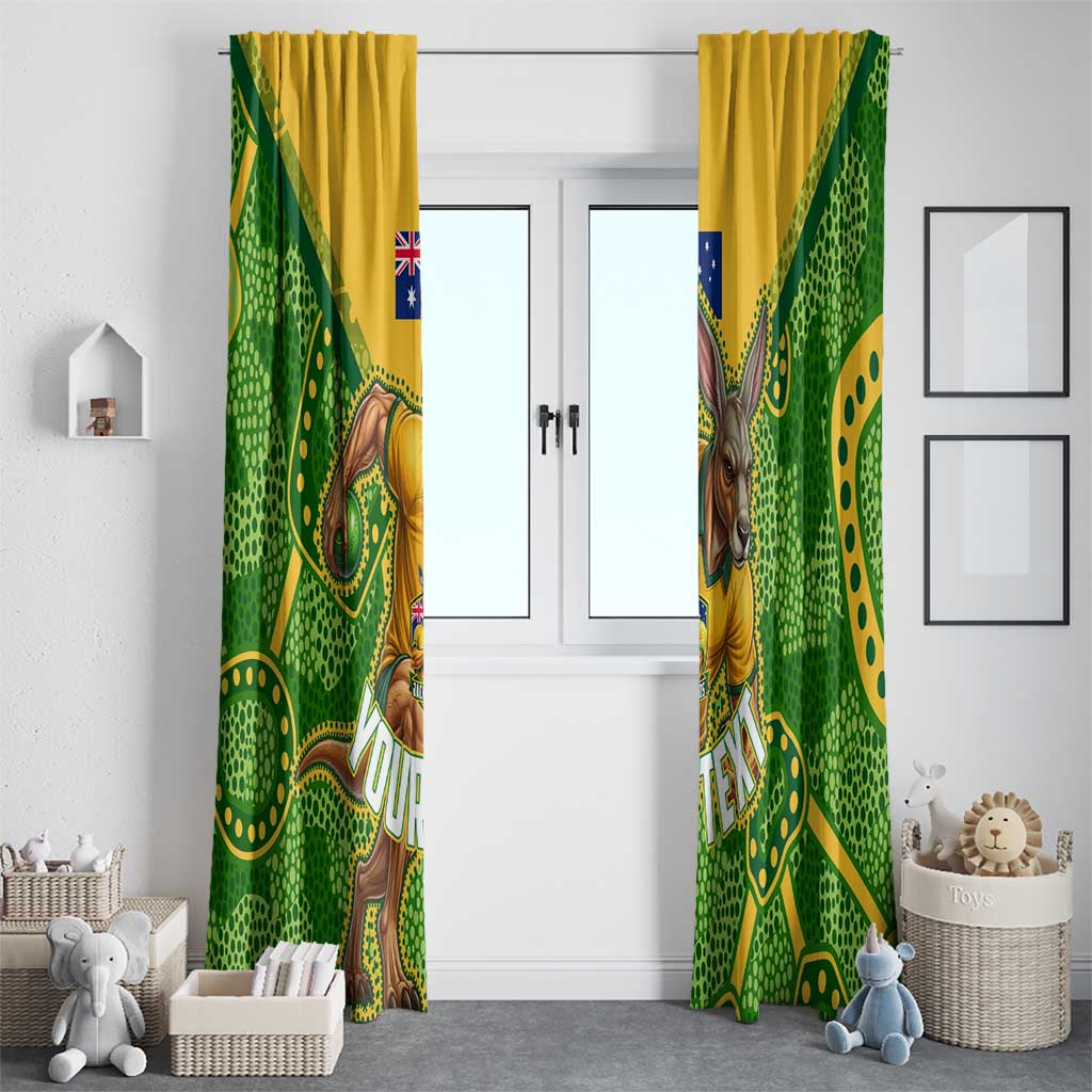 Personalized Australian Jackaroo Lawn Bowls Window Curtain Kangaroo Athlete Indigenous Pattern Green Yellow Sports Mascot