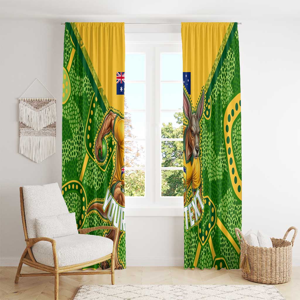 Personalized Australian Jackaroo Lawn Bowls Window Curtain Kangaroo Athlete Indigenous Pattern Green Yellow Sports Mascot