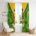 Personalized Australian Jackaroo Lawn Bowls Window Curtain Kangaroo Athlete Indigenous Pattern Green Yellow Sports Mascot
