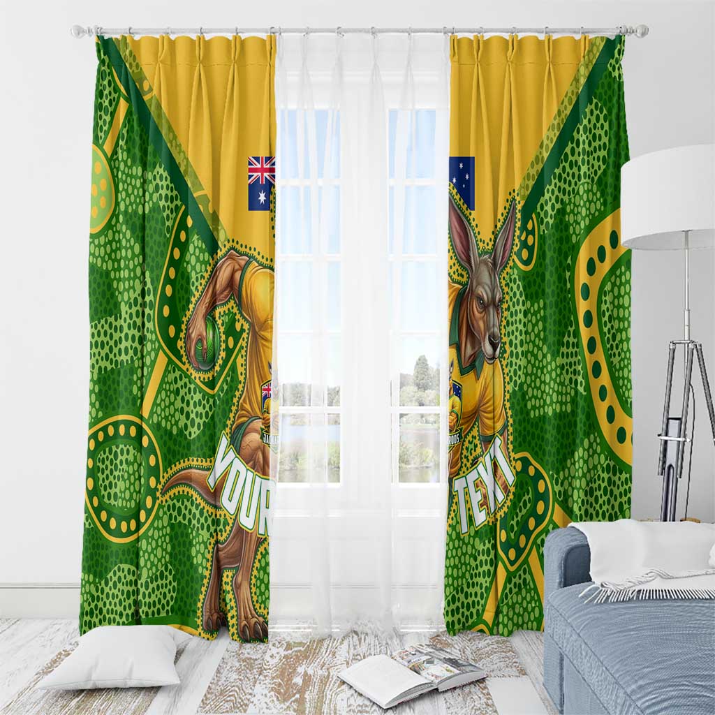 Personalized Australian Jackaroo Lawn Bowls Window Curtain Kangaroo Athlete Indigenous Pattern Green Yellow Sports Mascot