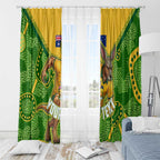 Personalized Australian Jackaroo Lawn Bowls Window Curtain Kangaroo Athlete Indigenous Pattern Green Yellow Sports Mascot
