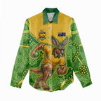 Personalized Australian Jackaroo Lawn Bowls Women Casual Shirt Kangaroo Athlete Indigenous Pattern Green Yellow Sports Mascot