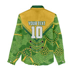 Personalized Australian Jackaroo Lawn Bowls Women Casual Shirt Kangaroo Athlete Indigenous Pattern Green Yellow Sports Mascot