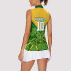 Personalized Australian Jackaroo Lawn Bowls Women Sleeveless Polo Shirt Kangaroo Athlete Indigenous Pattern Green Yellow Sports Mascot