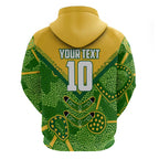 Personalized Australian Jackaroo Lawn Bowls Zip Hoodie Kangaroo Athlete Indigenous Pattern Green Yellow Sports Mascot