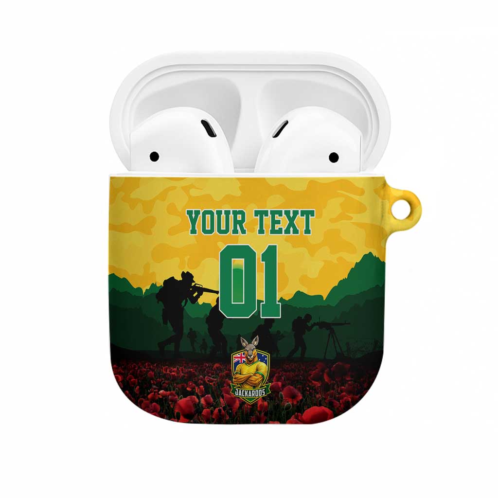 Personalized Australian Jackaroos ANZAC AirPods Case Poppy Field Soldiers Silhouette Sunset Commemorative Design