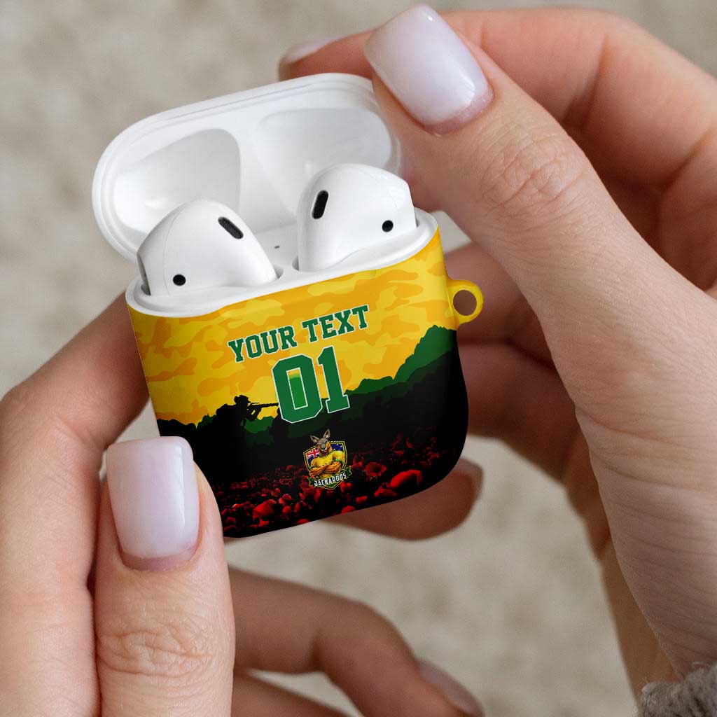 Personalized Australian Jackaroos ANZAC AirPods Case Poppy Field Soldiers Silhouette Sunset Commemorative Design