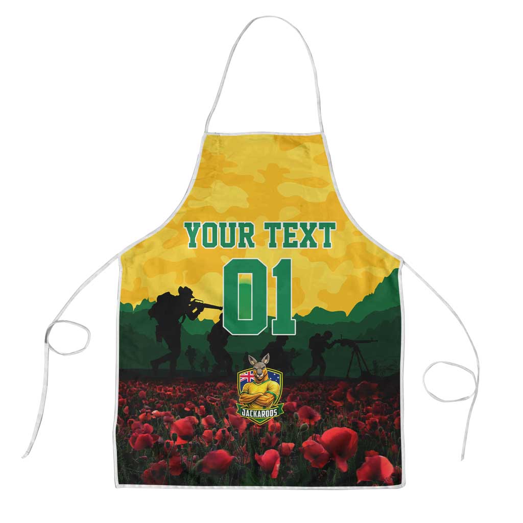 Personalized Australian Jackaroos ANZAC Apron Poppy Field Soldiers Silhouette Sunset Commemorative Design