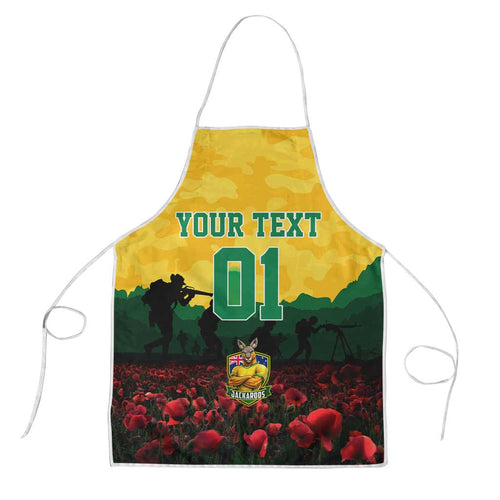 Personalized Australian Jackaroos ANZAC Apron Poppy Field Soldiers Silhouette Sunset Commemorative Design