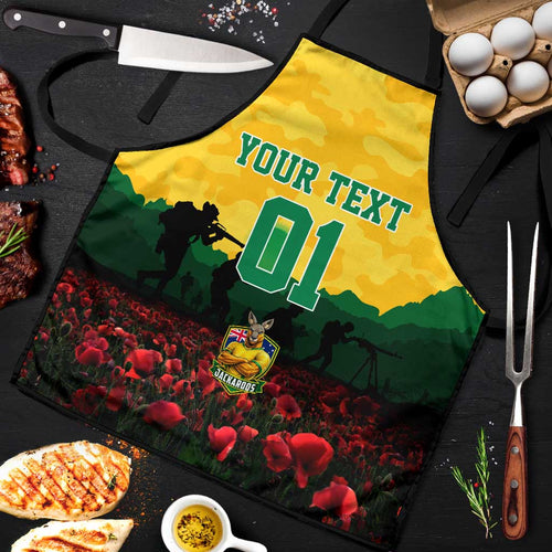 Personalized Australian Jackaroos ANZAC Apron Poppy Field Soldiers Silhouette Sunset Commemorative Design