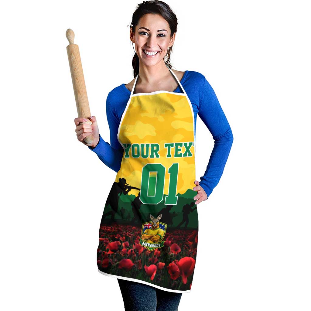 Personalized Australian Jackaroos ANZAC Apron Poppy Field Soldiers Silhouette Sunset Commemorative Design