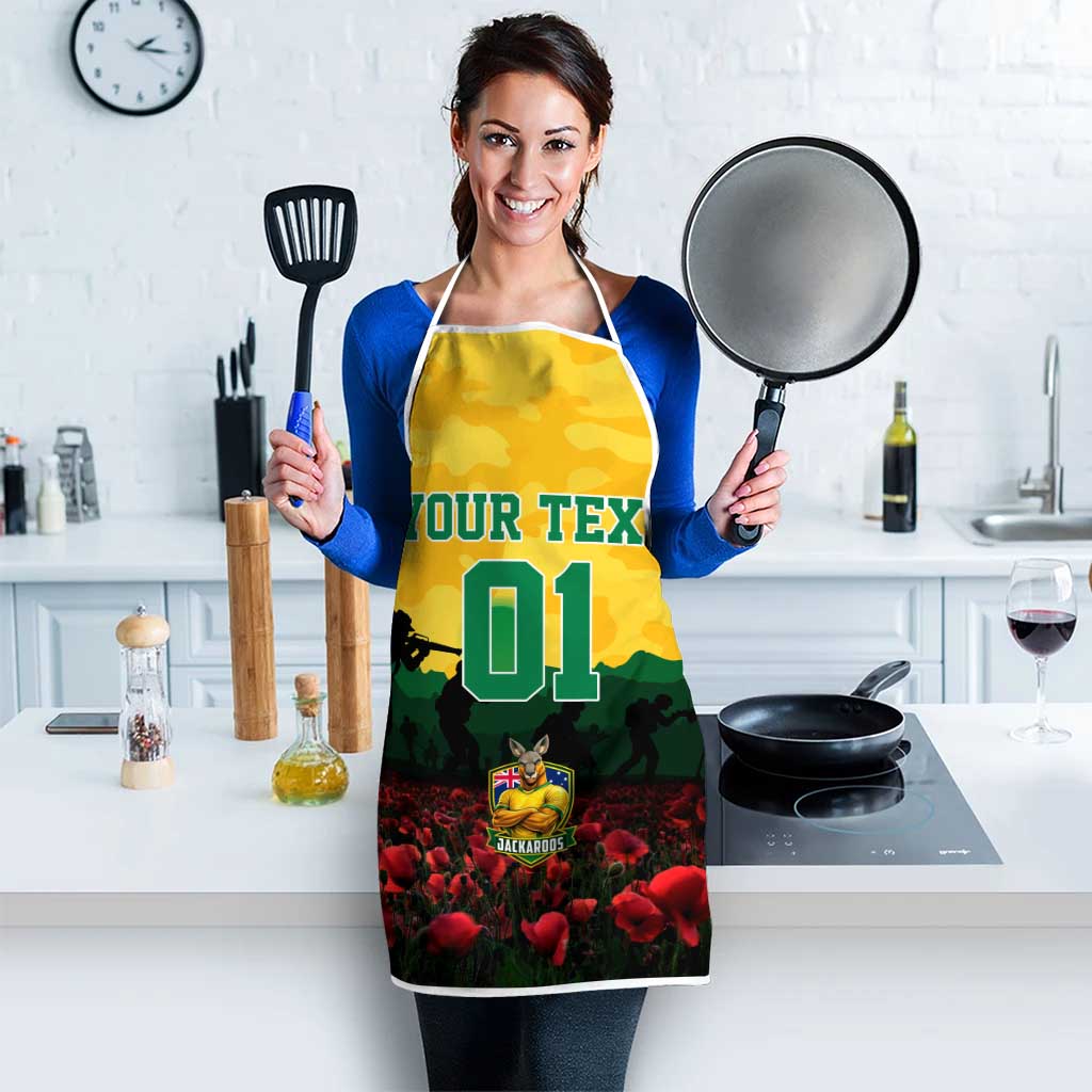 Personalized Australian Jackaroos ANZAC Apron Poppy Field Soldiers Silhouette Sunset Commemorative Design