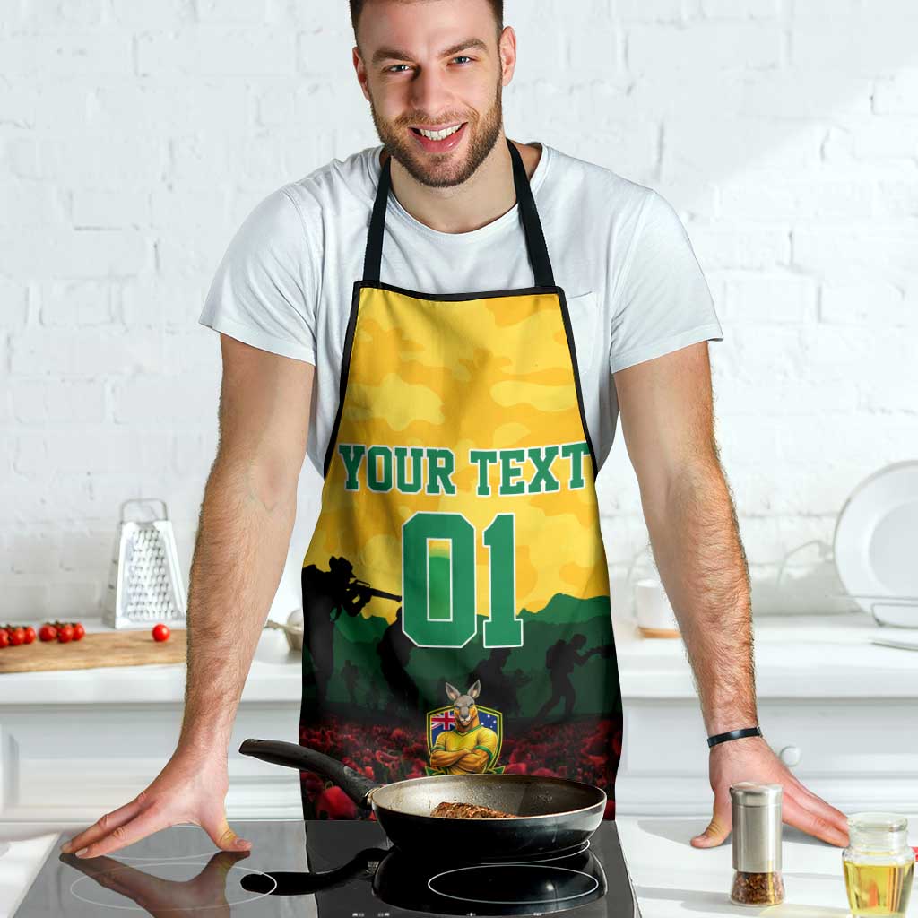 Personalized Australian Jackaroos ANZAC Apron Poppy Field Soldiers Silhouette Sunset Commemorative Design