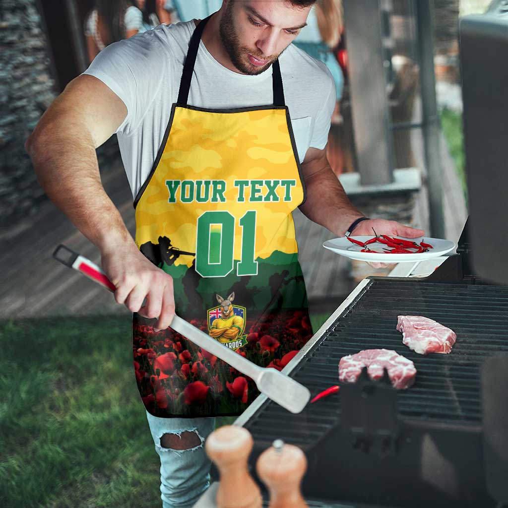 Personalized Australian Jackaroos ANZAC Apron Poppy Field Soldiers Silhouette Sunset Commemorative Design