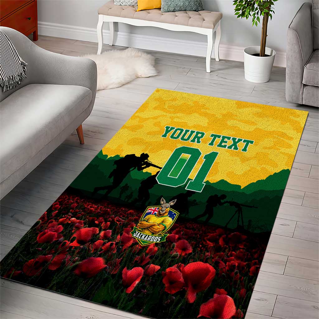 Personalized Australian Jackaroos ANZAC Area Rug Poppy Field Soldiers Silhouette Sunset Commemorative Design