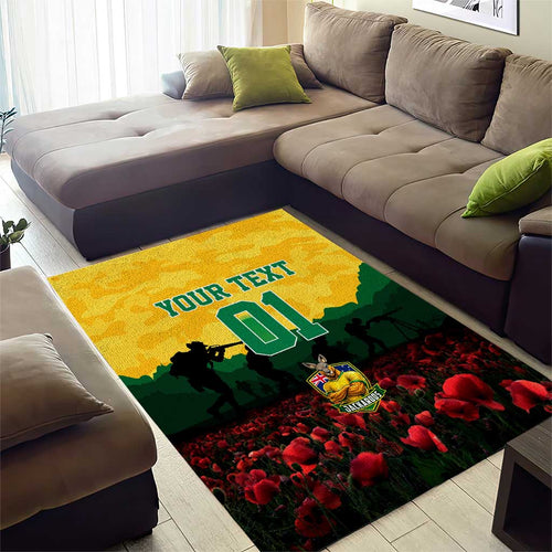 Personalized Australian Jackaroos ANZAC Area Rug Poppy Field Soldiers Silhouette Sunset Commemorative Design
