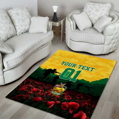 Personalized Australian Jackaroos ANZAC Area Rug Poppy Field Soldiers Silhouette Sunset Commemorative Design
