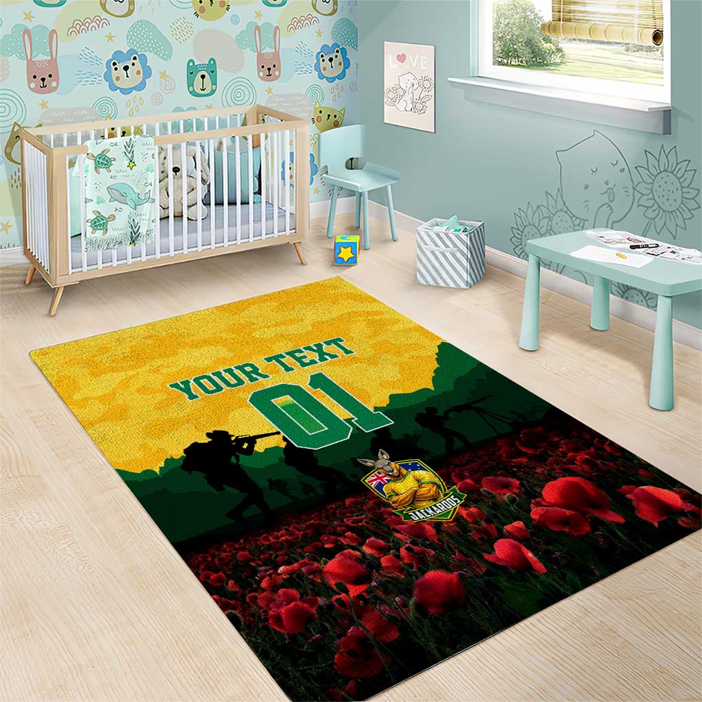 Personalized Australian Jackaroos ANZAC Area Rug Poppy Field Soldiers Silhouette Sunset Commemorative Design