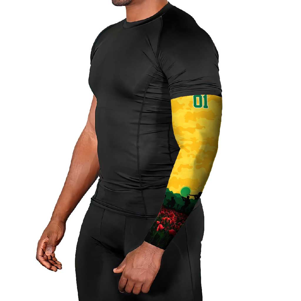Personalized Australian Jackaroos ANZAC Arm Sleeves Poppy Field Soldiers Silhouette Sunset Commemorative Design