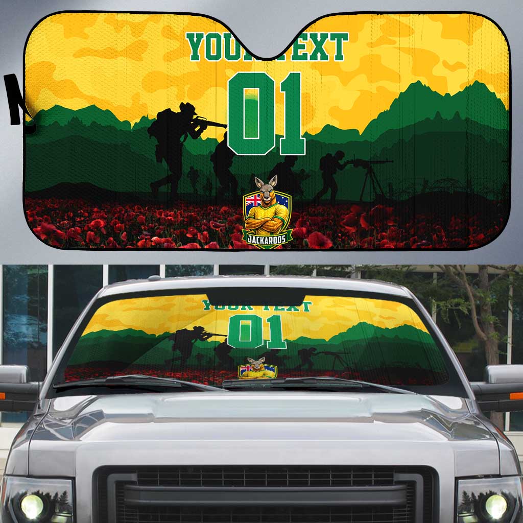 Personalized Australian Jackaroos ANZAC Auto Sun Shade Poppy Field Soldiers Silhouette Sunset Commemorative Design