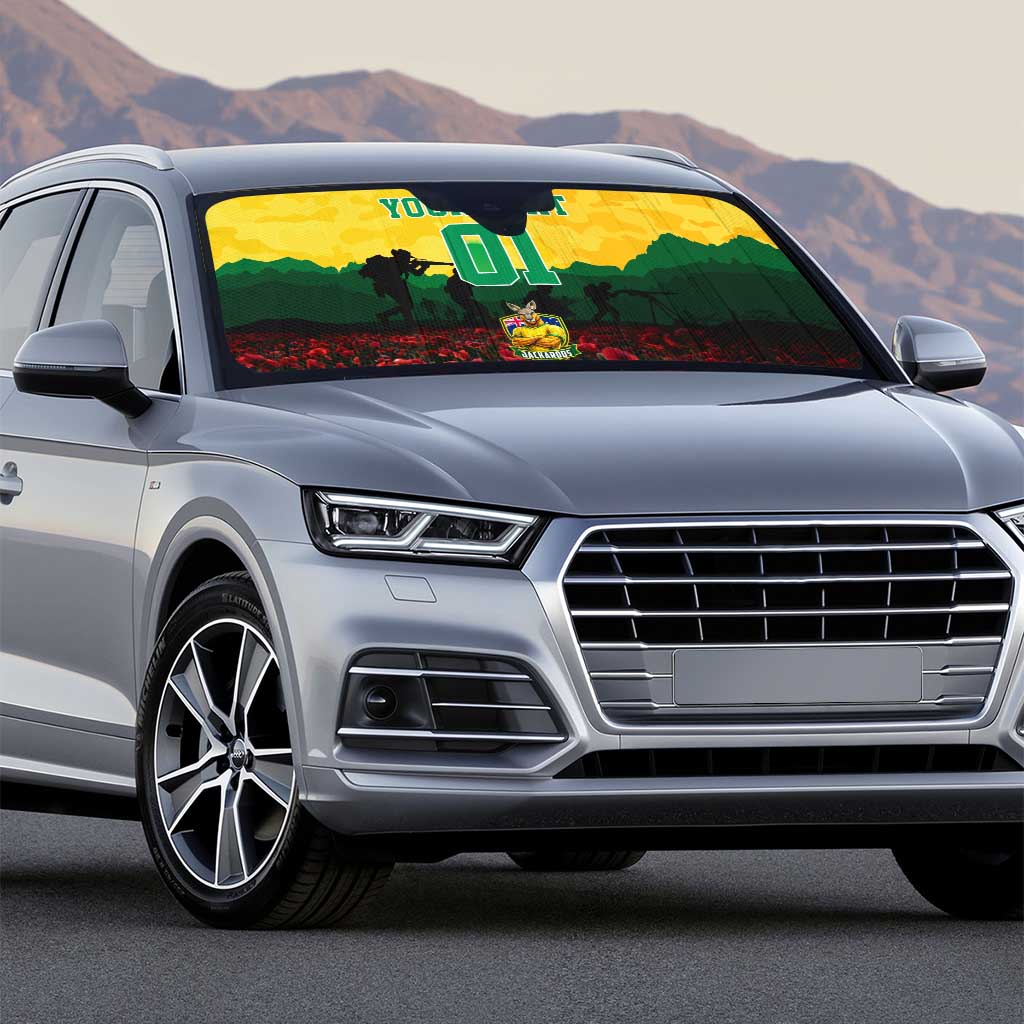Personalized Australian Jackaroos ANZAC Auto Sun Shade Poppy Field Soldiers Silhouette Sunset Commemorative Design