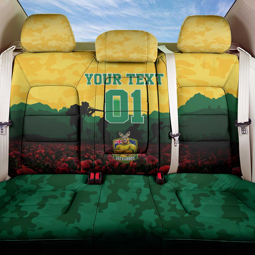 Personalized Australian Jackaroos ANZAC Back Car Seat Cover Poppy Field Soldiers Silhouette Sunset Commemorative Design