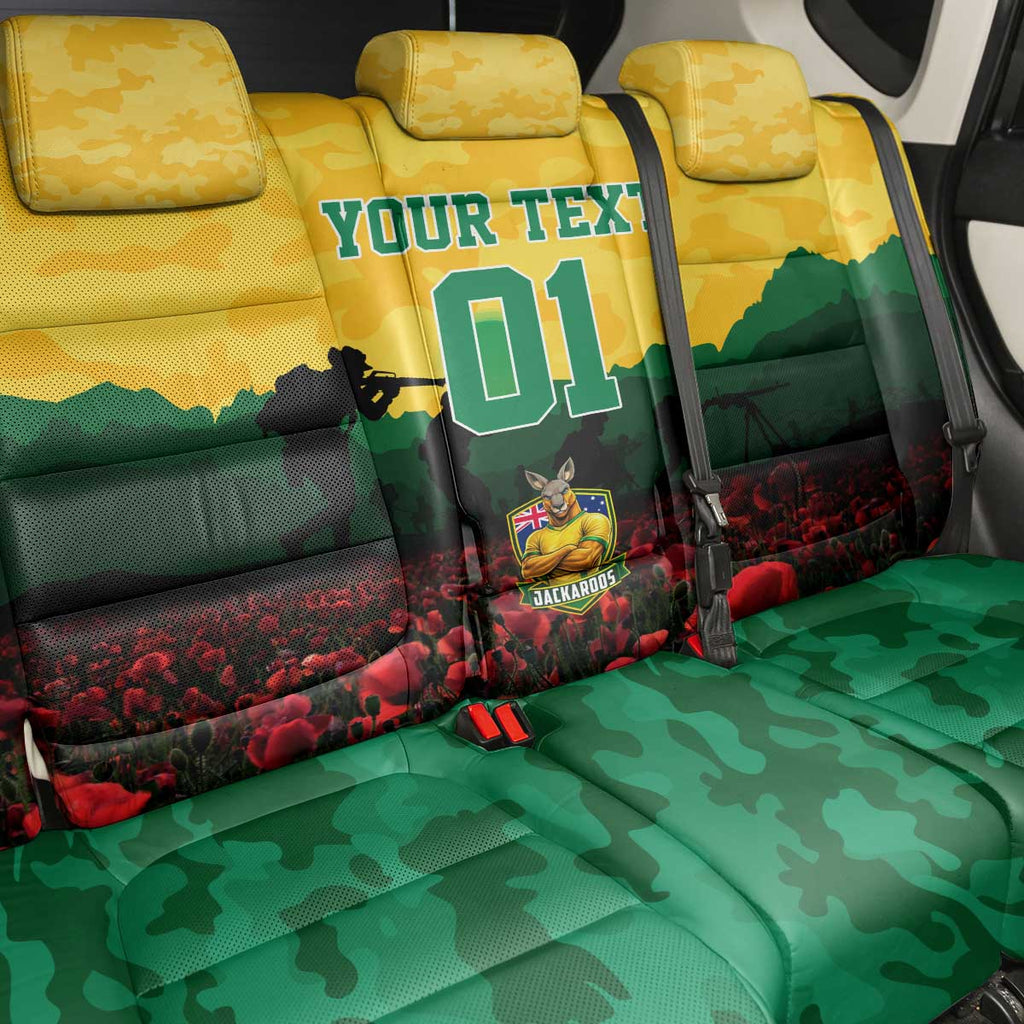 Personalized Australian Jackaroos ANZAC Back Car Seat Cover Poppy Field Soldiers Silhouette Sunset Commemorative Design