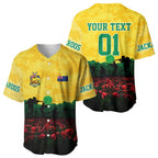 Personalized Australian Jackaroos ANZAC Baseball Jersey Poppy Field Soldiers Silhouette Sunset Commemorative Design