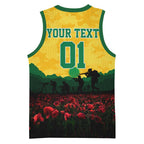 Personalized Australian Jackaroos ANZAC Basketball Jersey Poppy Field Soldiers Silhouette Sunset Commemorative Design