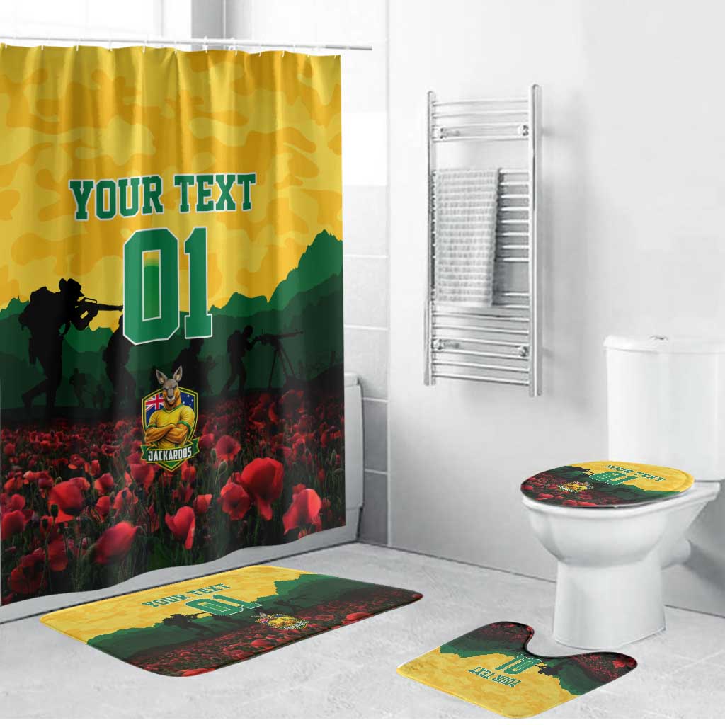 Personalized Australian Jackaroos ANZAC Bathroom Set Poppy Field Soldiers Silhouette Sunset Commemorative Design