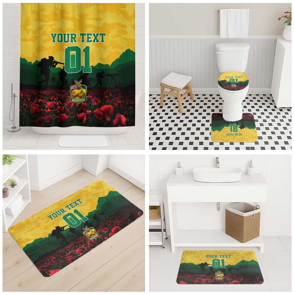 Personalized Australian Jackaroos ANZAC Bathroom Set Poppy Field Soldiers Silhouette Sunset Commemorative Design