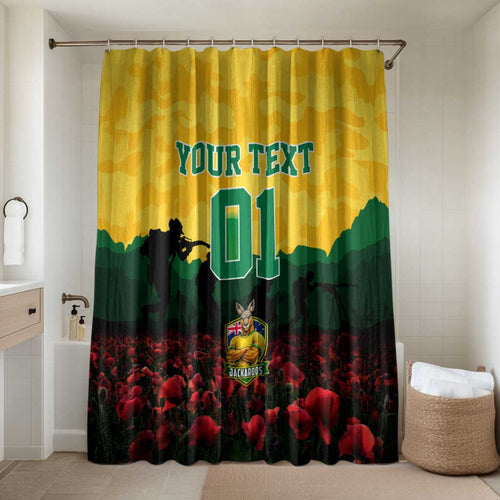 Personalized Australian Jackaroos ANZAC Bathroom Set Poppy Field Soldiers Silhouette Sunset Commemorative Design