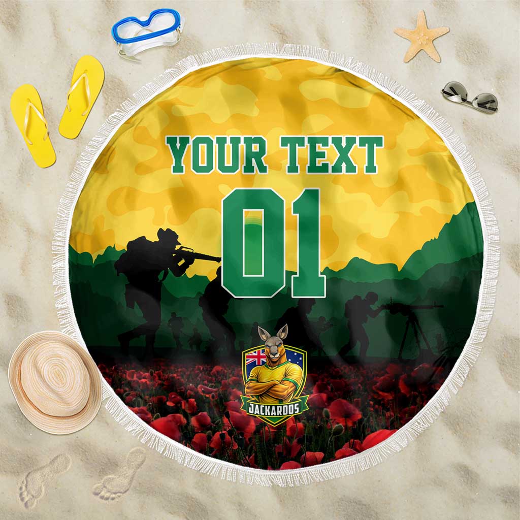 Personalized Australian Jackaroos ANZAC Beach Blanket Poppy Field Soldiers Silhouette Sunset Commemorative Design