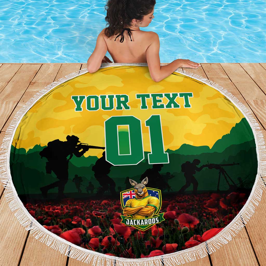 Personalized Australian Jackaroos ANZAC Beach Blanket Poppy Field Soldiers Silhouette Sunset Commemorative Design