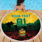 Personalized Australian Jackaroos ANZAC Beach Blanket Poppy Field Soldiers Silhouette Sunset Commemorative Design