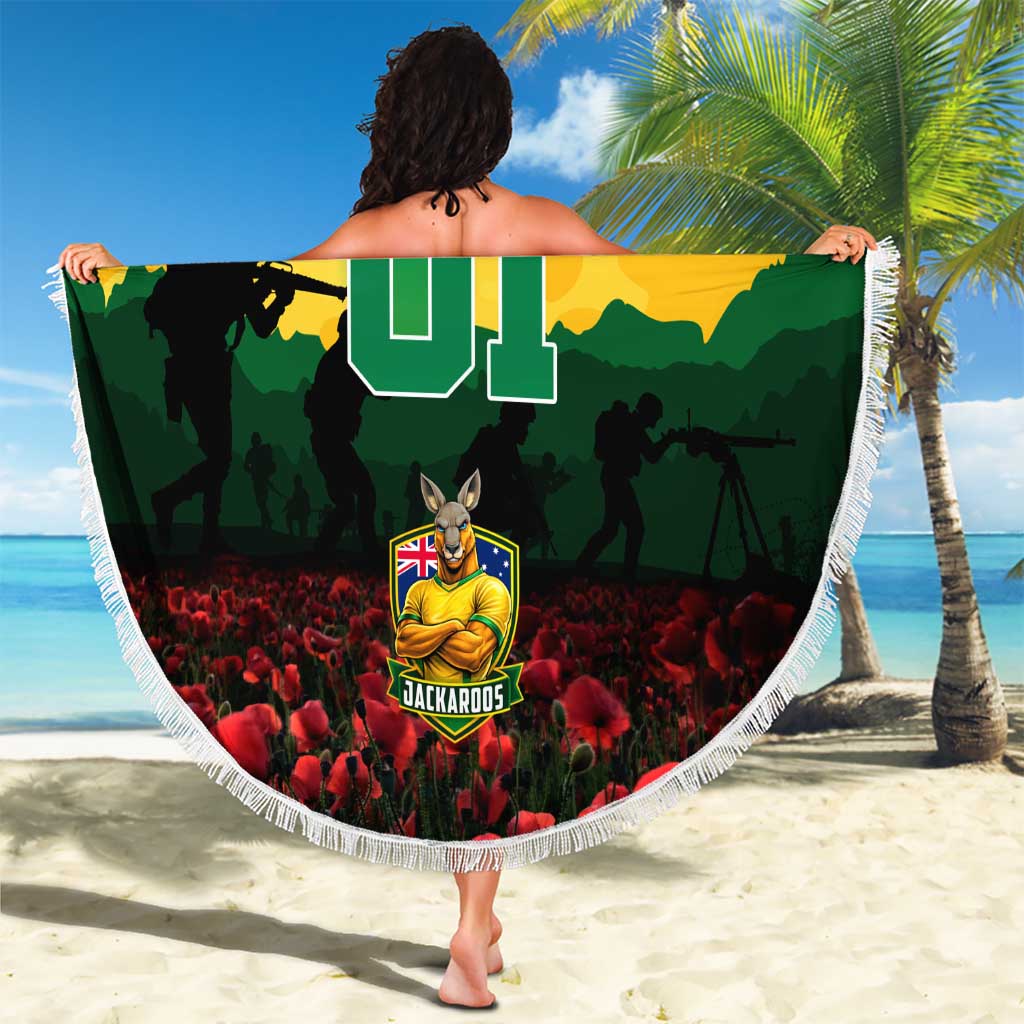 Personalized Australian Jackaroos ANZAC Beach Blanket Poppy Field Soldiers Silhouette Sunset Commemorative Design