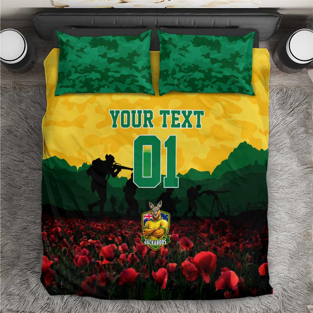 Personalized Australian Jackaroos ANZAC Bedding Set Poppy Field Soldiers Silhouette Sunset Commemorative Design