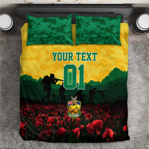 Personalized Australian Jackaroos ANZAC Bedding Set Poppy Field Soldiers Silhouette Sunset Commemorative Design