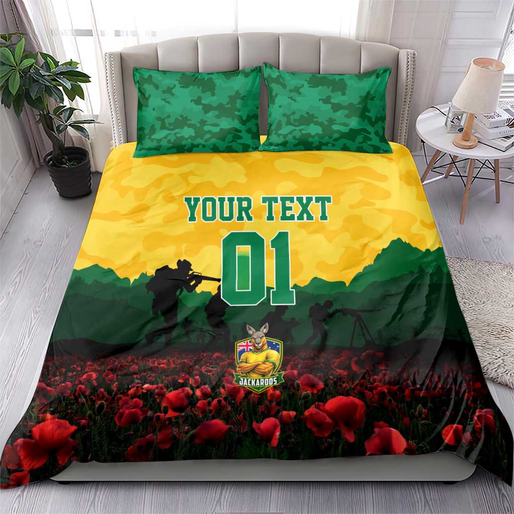 Personalized Australian Jackaroos ANZAC Bedding Set Poppy Field Soldiers Silhouette Sunset Commemorative Design
