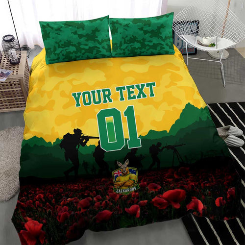Personalized Australian Jackaroos ANZAC Bedding Set Poppy Field Soldiers Silhouette Sunset Commemorative Design
